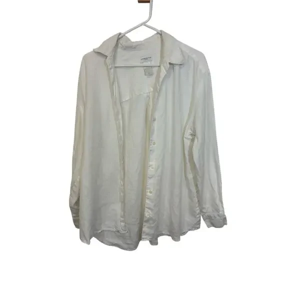 Liz Sport 100% Linen Relaxed Buttoned 3/4 Sleeve Shirt SZ L Casual Coastal Top - Picture 1 of 4